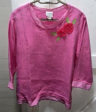 Vintage Donna Pre-Shrunk 100% Linen Top Women's Size S Pink Made in USA