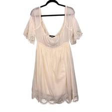Vintage D&G Dolce & Gabbana Mini Babydoll Dress 1 Cream Lace Sheer Top Boho Chic