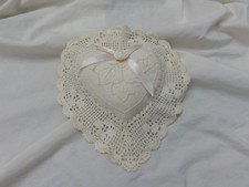 Vintage Victoria s Secret Crochet Lace Heart Sachet Pillow Ornament 7.5"