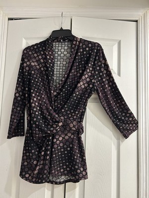 Le Chateau SeXy  Faux Wrap Knit Top~Purple & Black Polka dot~38'' bust~Medium