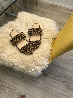 Stuart Weitzman Women s Leopard Animal Print Leather Bow Slide Sandals 10