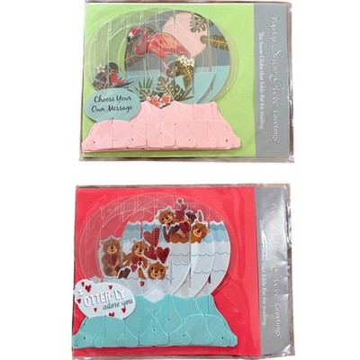 2 Pop-Up Snow Globe Greetings Card Stationery Note Cards Otter Flamingo Love