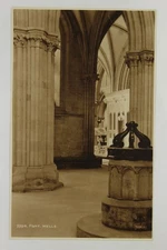 RPPC Wells Cathedral Interior Historic Font Judge Real Photo Postcard Old Church