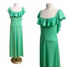 1970s Disco Dress / Studio 54 Dress / Green Gown / Size Medium - Large
