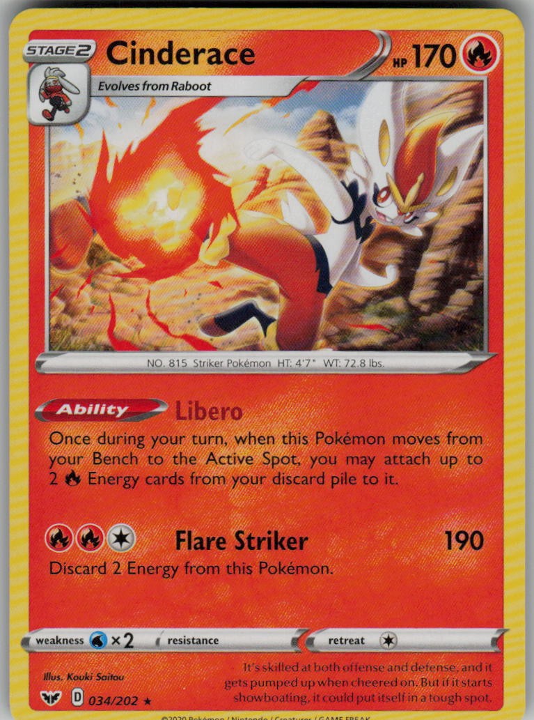 Cinderace (Non-Holo) 034/202 Rare Deck Exclusives NM Pokemon Card