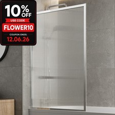 Over Bath Shower Screen Fluted Reversible Safety Glass Square Frame 800mm Chrome