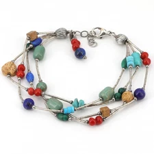 Vintage Silpada Sterling Multi-Stone Bead Liquid Silver 4-Strand Bracelet B0788