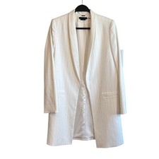 Alice + Olivia Classics White Pinstripe Shawl Collar Longline Blazer Jacket M