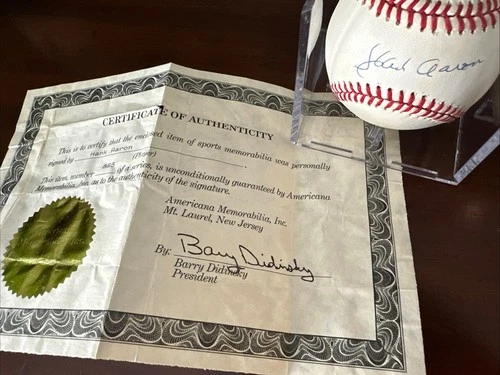 Hank Aaron Autographed Baseball  w/ Americana Memorabilia COA
