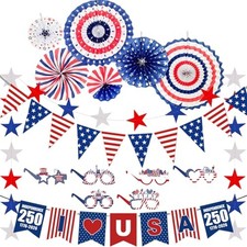 250th 4th of July Patriotic Party Banner Decorations Set, Red White Blue Paper