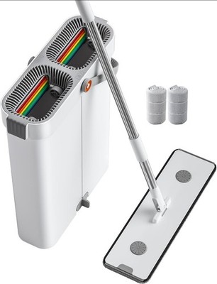 Joybos Flat Mop & Bucket Wringer Set Hands Free Self Cleaning Floor Mop White