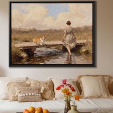 Corgi Dog Oil Painting Canvas Print Rural Artwork Gift Home Decor Wall Art