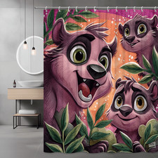 Cute Animal Shower Curtain Cartoon Bear Forest Leaves