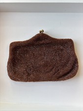 VTG Wahlborg Brown Beaded Evening Purse Clutch Rhinestone Snap Belgium 8x6