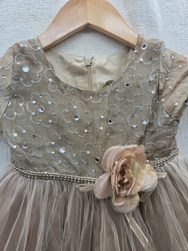 Little Mass Gold embellished sparkling sequins Fluffy Baby Girl Dress Fits Sz-2T - Picture 3 of 10