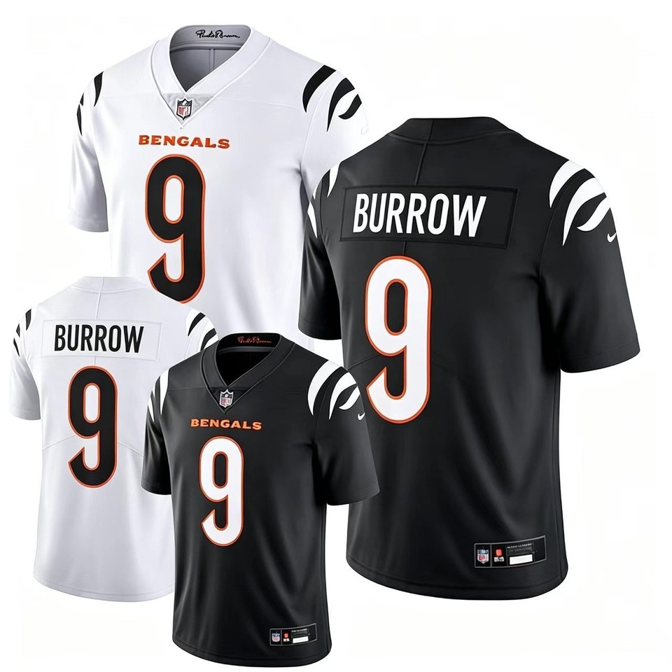 Men's Bengals Joe Burrow #9 Limited Player Stitched Jersey White/Black