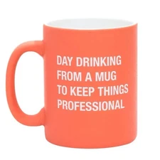 About Face Designs Day Drinking Coral Coffee Mug Office Humor Stoneware 13 Oz