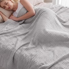 Cooling Waffle Blanket Twin Size 60 Inch x 90 Inch Grey Breathable Bed Cover