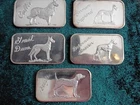 5 - 1 oz Silver Bars, Justice Mint, Complete Dog Series