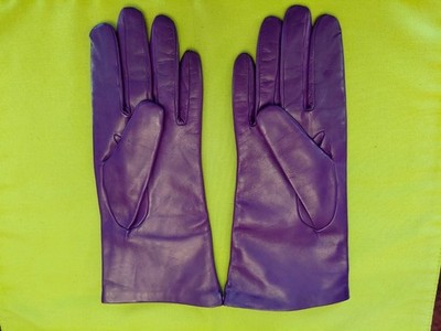 Nordstrom Purple Leather Woman's  Gloves Cashmere Wool Lined Sz 8 1/2 New NWOT