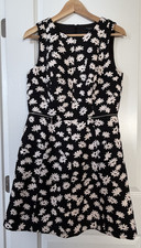 Ann Taylor Dress Black White Flowers Daisy Sleeveless a line 10 p petites