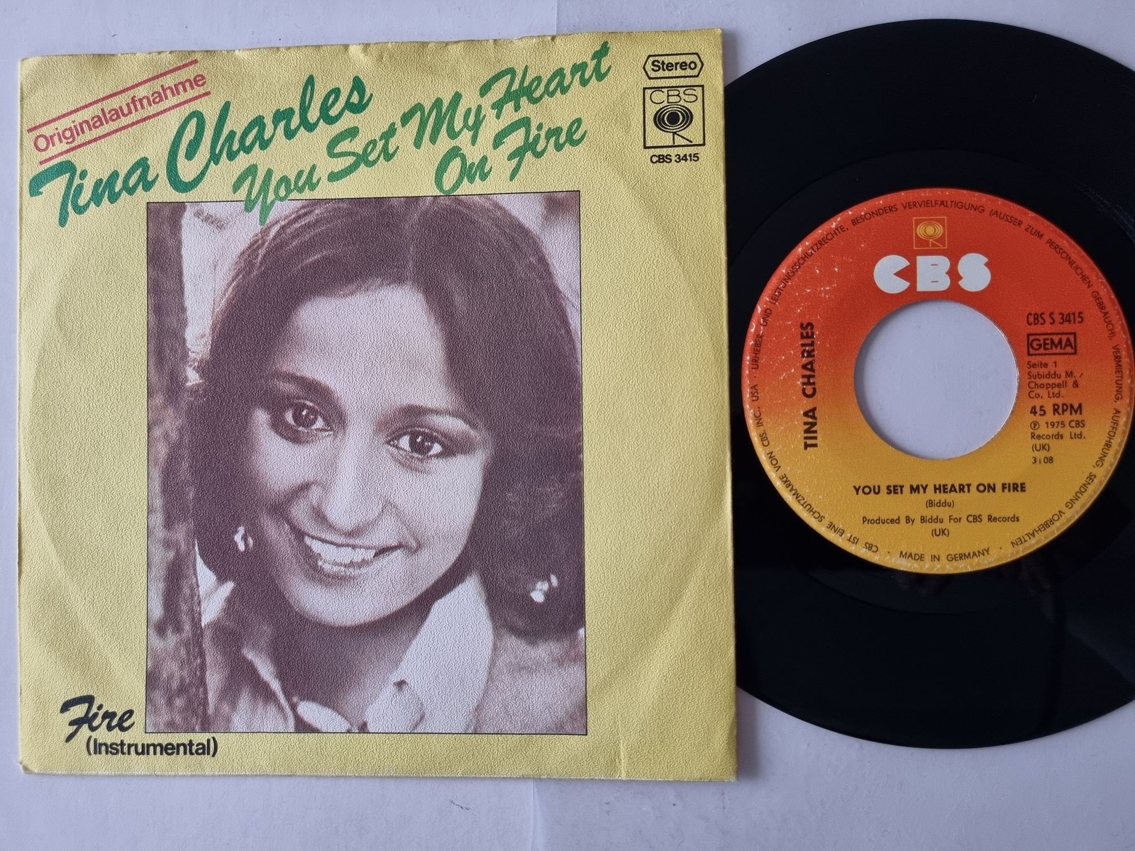 Tina Charles - You Set My Heart On Fire 7'' Vinyl Germany