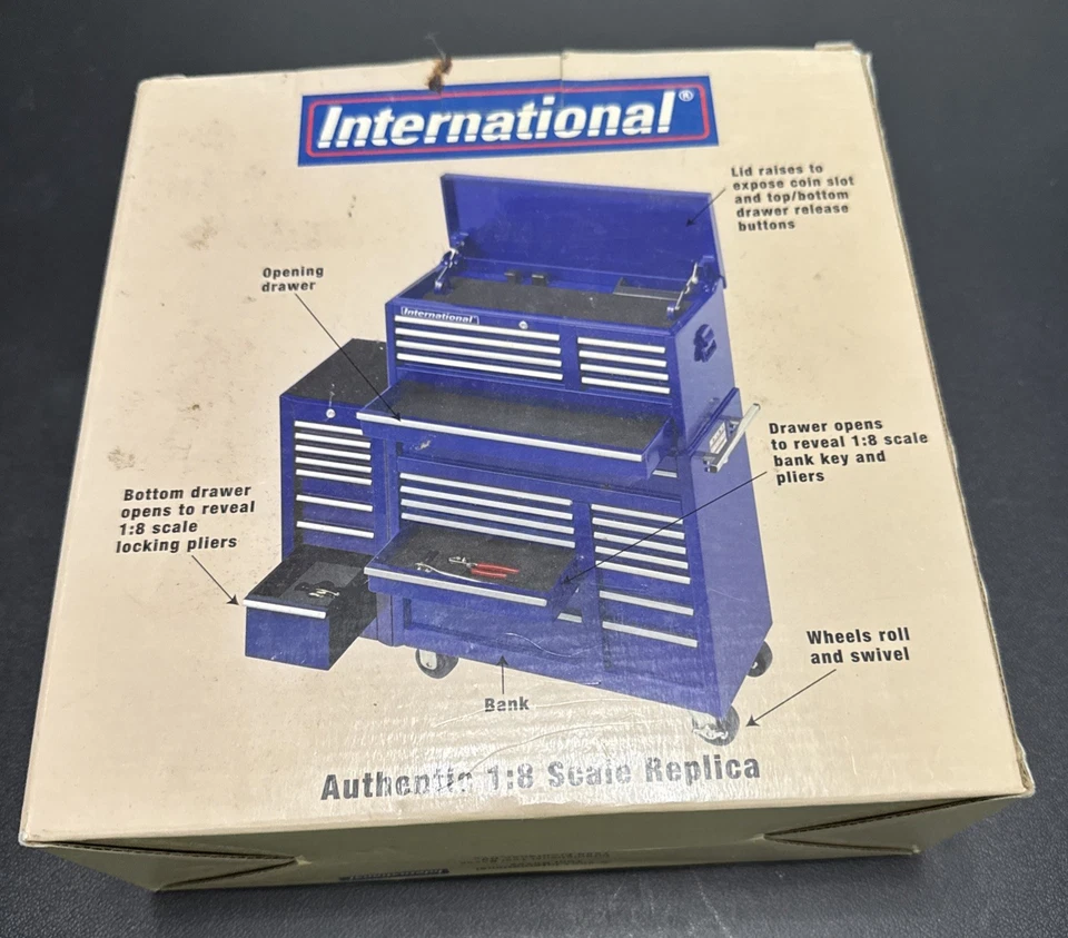INTERNATIONAL TOOL CHEST BANK REPLICA  1:8 SCALE DIECAST Blue w/ Box - Image 3 of 4