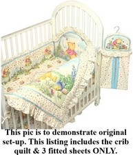 Vintage 90s Classic Winnie the Pooh Crib Quilt Blanket with 3 Fitted Crib Sheets