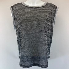 Chloe K Blouse Women's M Sheer Stripe Silver Metallic Sleeveless Top USA Made