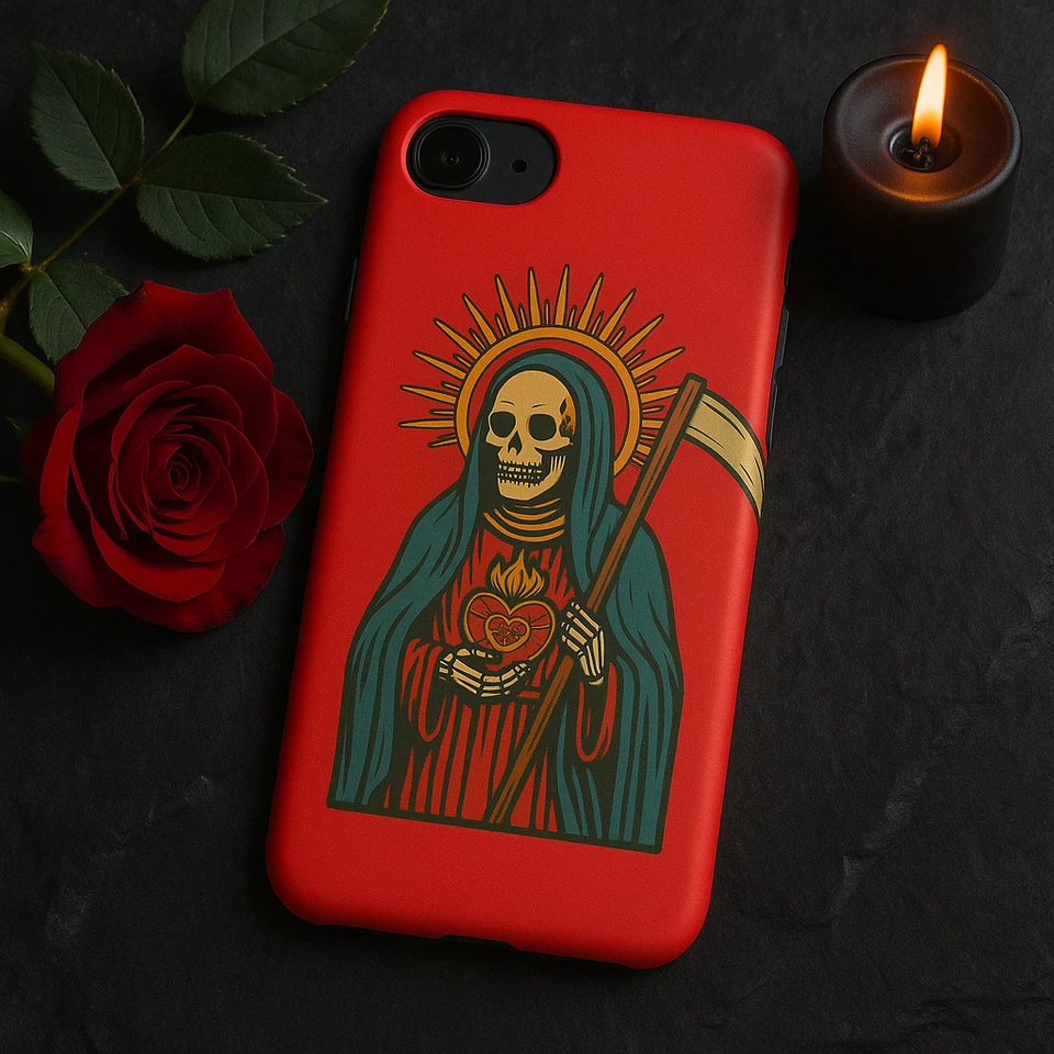 Gothic Grim Reaper Skeleton Phone Case, Tough Case for iPhone Samsung, Red Art - Image 4 of 4