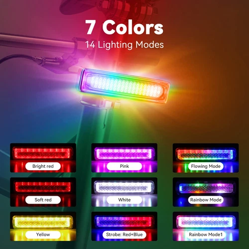 Bike Tail Light,LED Bicycle Rear Light with RGB Colors, USB-C Rechargeable Ra... - Picture 4 of 8