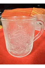 4 Duralex Christmas Tree Mugs cups Frosted Clear Tempered Glass, France