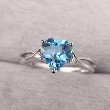 Swiss Blue Topaz Ring 925 Sterling Silver Ring Heart Cut Ring Wedding Ring