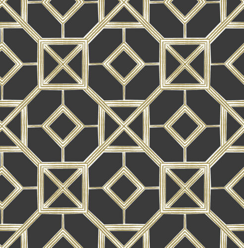 4014-26409 Livia Black Off White Trellis Geometrics Wallpaper Non Woven Unpaste