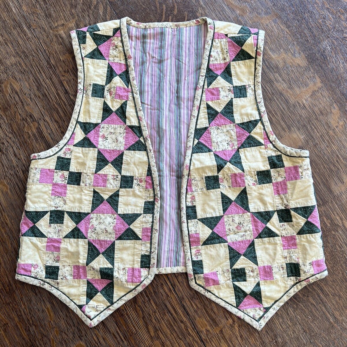 Handmade Quilt Vest Handstitched Cottagecore Measurements in Handmade Quilt Vest Handstitched Cottagecore Measurements in