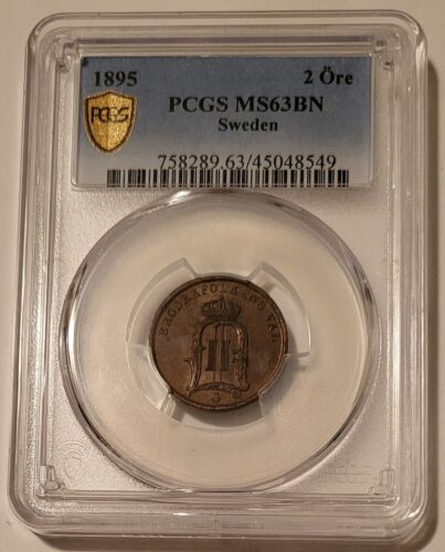 PCGS Sweden Oscar II 1895 2 Ore MS63 BN*