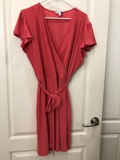 Nine West Faux Wrap V Neck Peach Knee Length Short Sleeve Dress Womens XL