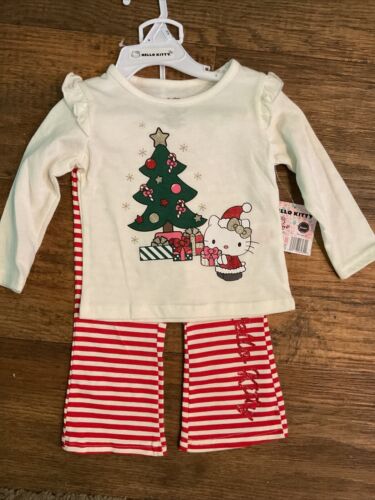 HELLO KITTY 2 Pc Long Sleeve Shirt & Red/White Striped Pants Set Size 18 Months