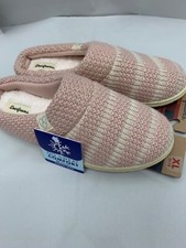 NEW Dearfoams Slippers Women  s XL 11-12 White Pink No Sweat Comfort Memory Foam