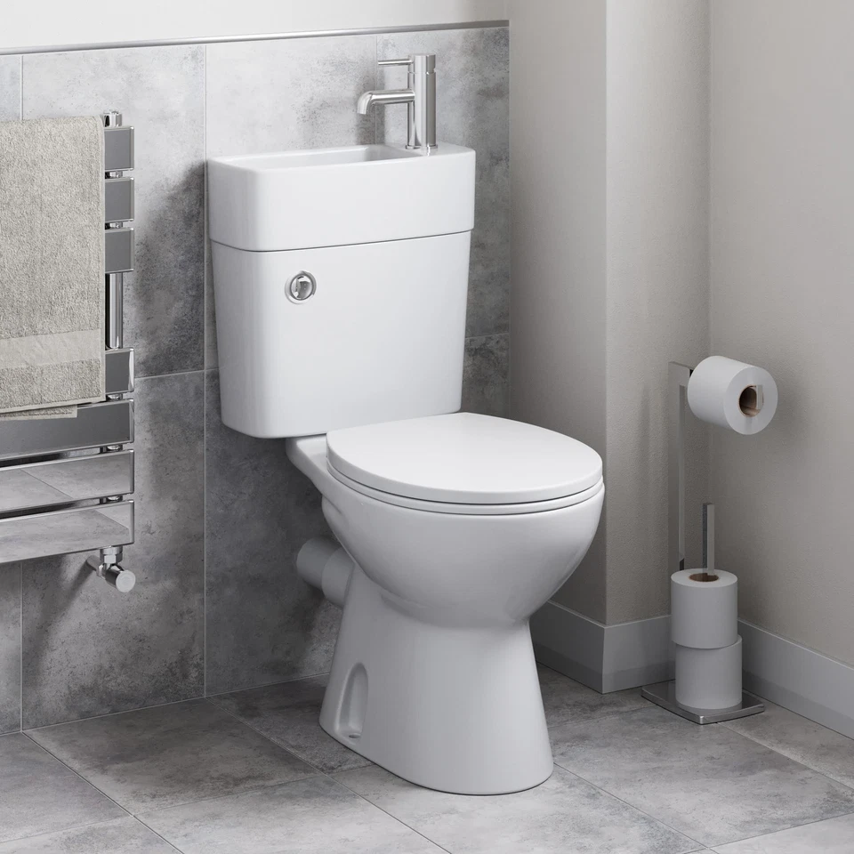 Essentials 2-in-1 Close Coupled Toilet With Sink On Top - Tap & Waste Incl - Image 2 of 4