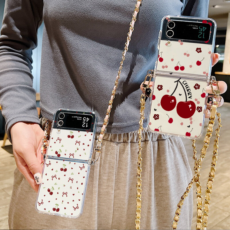 Samsung Galaxy Z Flip6 Flip5 Flip4 Cherry Bow Clear Lanyard Phone Case-image