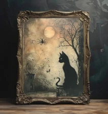 Whimsical Black Cat, Printable Wall Art, Dark Whimsigoth Wall
