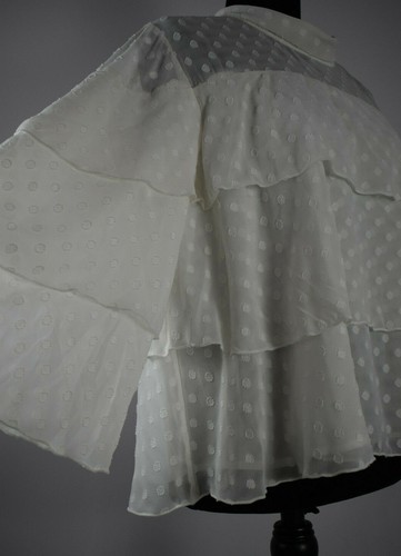 New Halogen Size L Ivory Cloud Tiered Blouse Flowy Layered Polka Dots Top Sheer - Picture 7 of 12