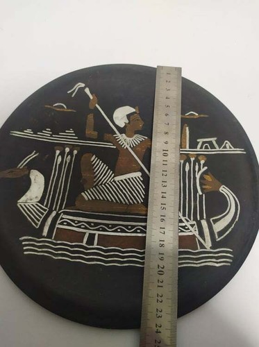 Vintage Egyptian Copper Brass And Silver Color Metal Art Wall Plate Home Decor - Picture 6 of 6