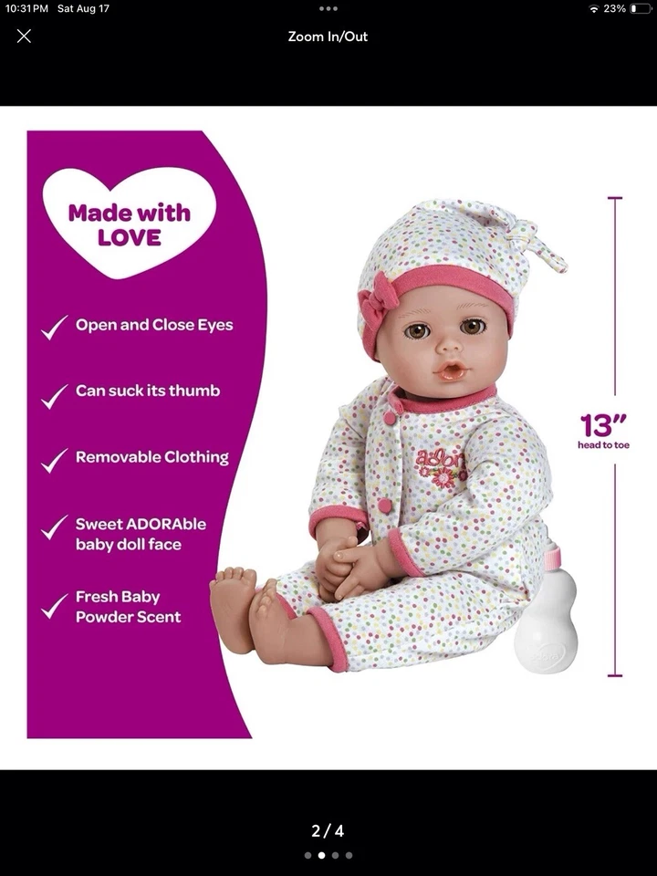Adora Play Time Babies 13" vinilo y cuerpo suave bebé niña muñeca en conjunto de lunares Foto 2 de 4