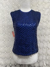 Vintage 80 s Blue Sequin Sleeveless Party Top S