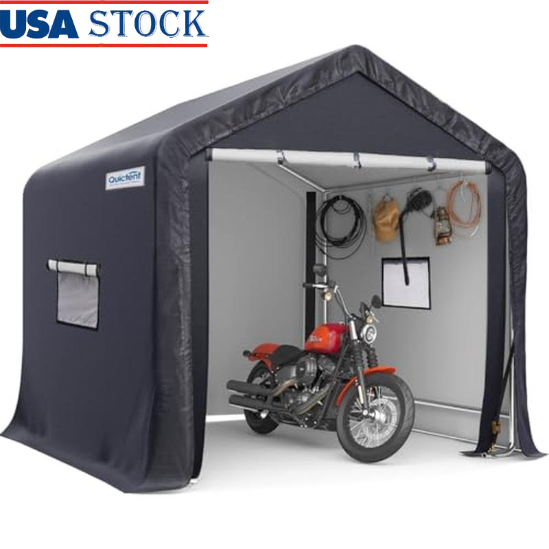 6x6 Ft Durable Outdoor Carport Shelter W/ Roll-up Windows Bike & Lawn Equipment