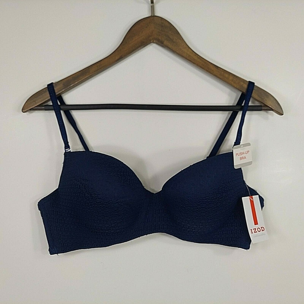 Izod Intimates Navy Push Up Bra Lace Overlay Convertible Strap 38C