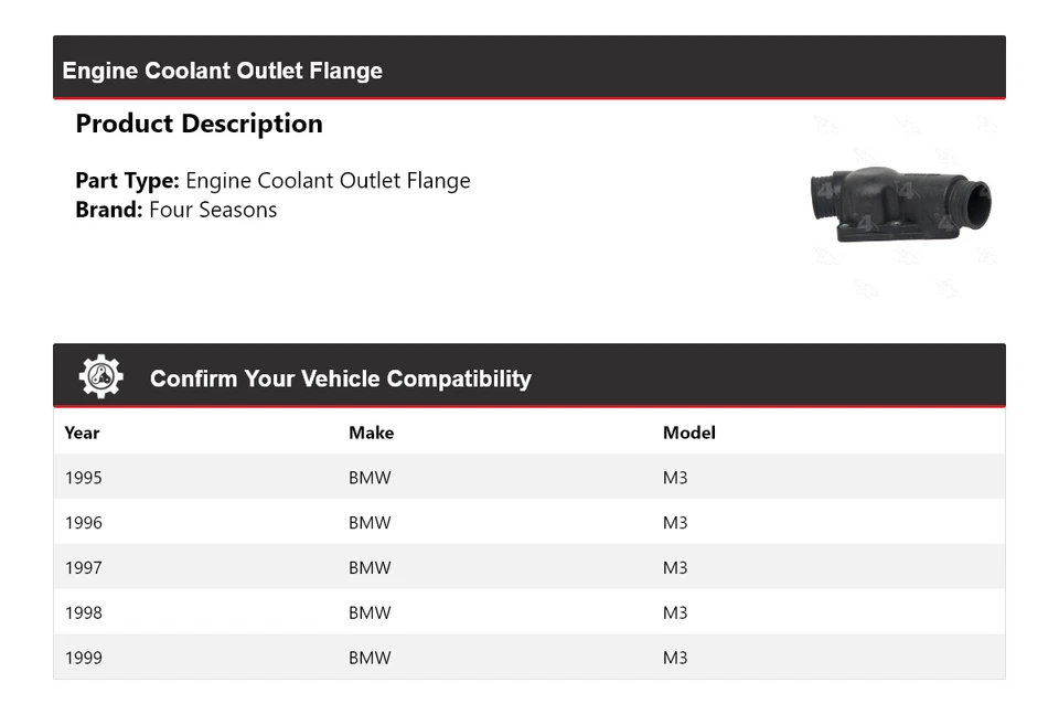 For 1995-1999 BMW M3 Engine Coolant Outlet Flange 4 Seasons 1996 1997 1998 - Image 2 of 4