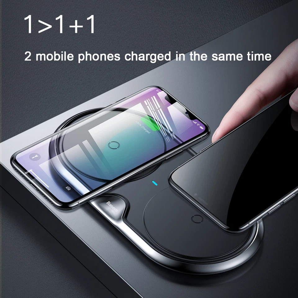 Baseus 10W Dual Wireless Charger Pad Fast Charging for iPhone 13 Samsung S20 S21 - Image 3 of 4
